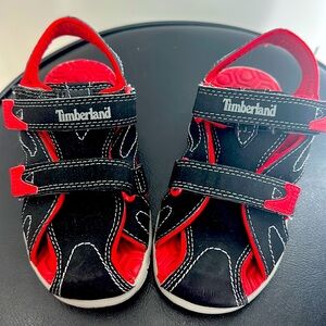Timberland Boys size 11 sandals black and red